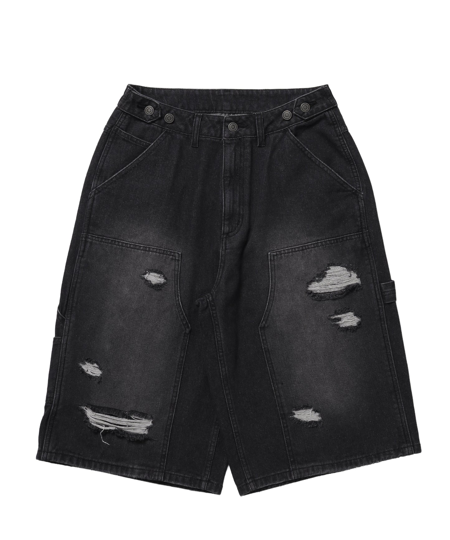 ※WEB限定 / ダメージデニムショートパンツ / sqnzU double knee denim shorts ブラック