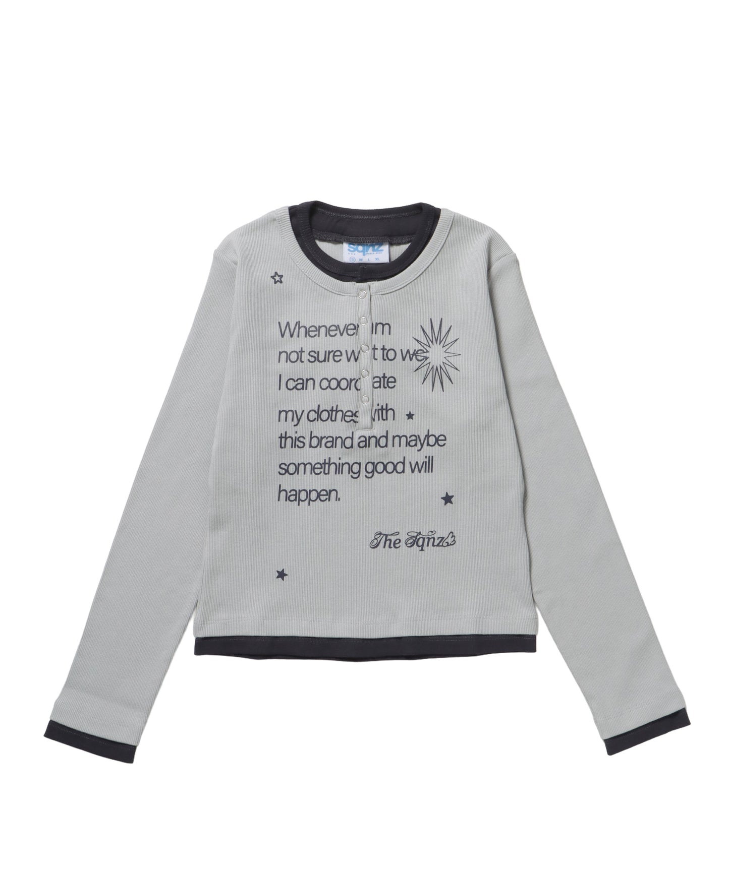 sqnz fake layered henley star l/s tee / 長袖 プリント ヘンリー フェイクレイヤード ツートーン ライトグレー