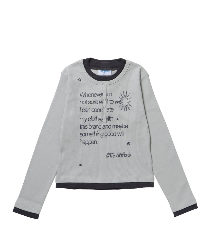 sqnz fake layered henley star l/s tee / 長袖 プリント ヘンリー フェイクレイヤード ツートーン ライトグレー