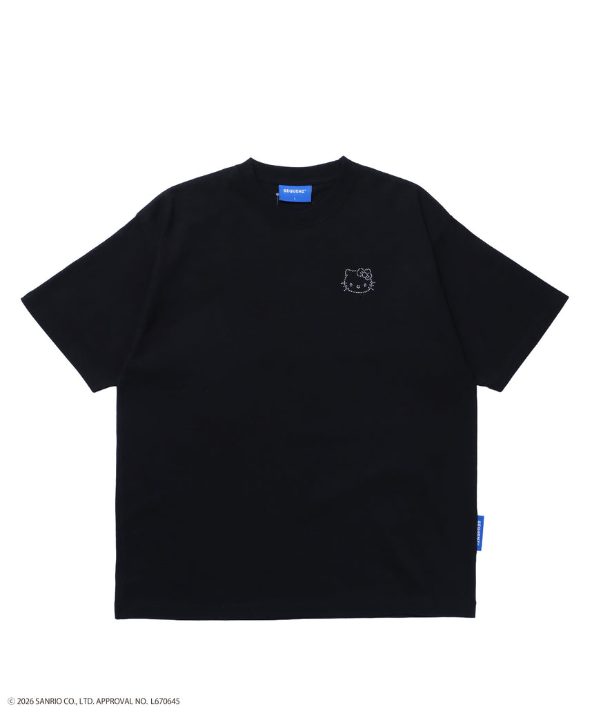 HK CIRCLE LOGO TEE / ハローキティ キティちゃん 半袖 クルーネック プリント ワンポイント ラインストーン プリント ブラック