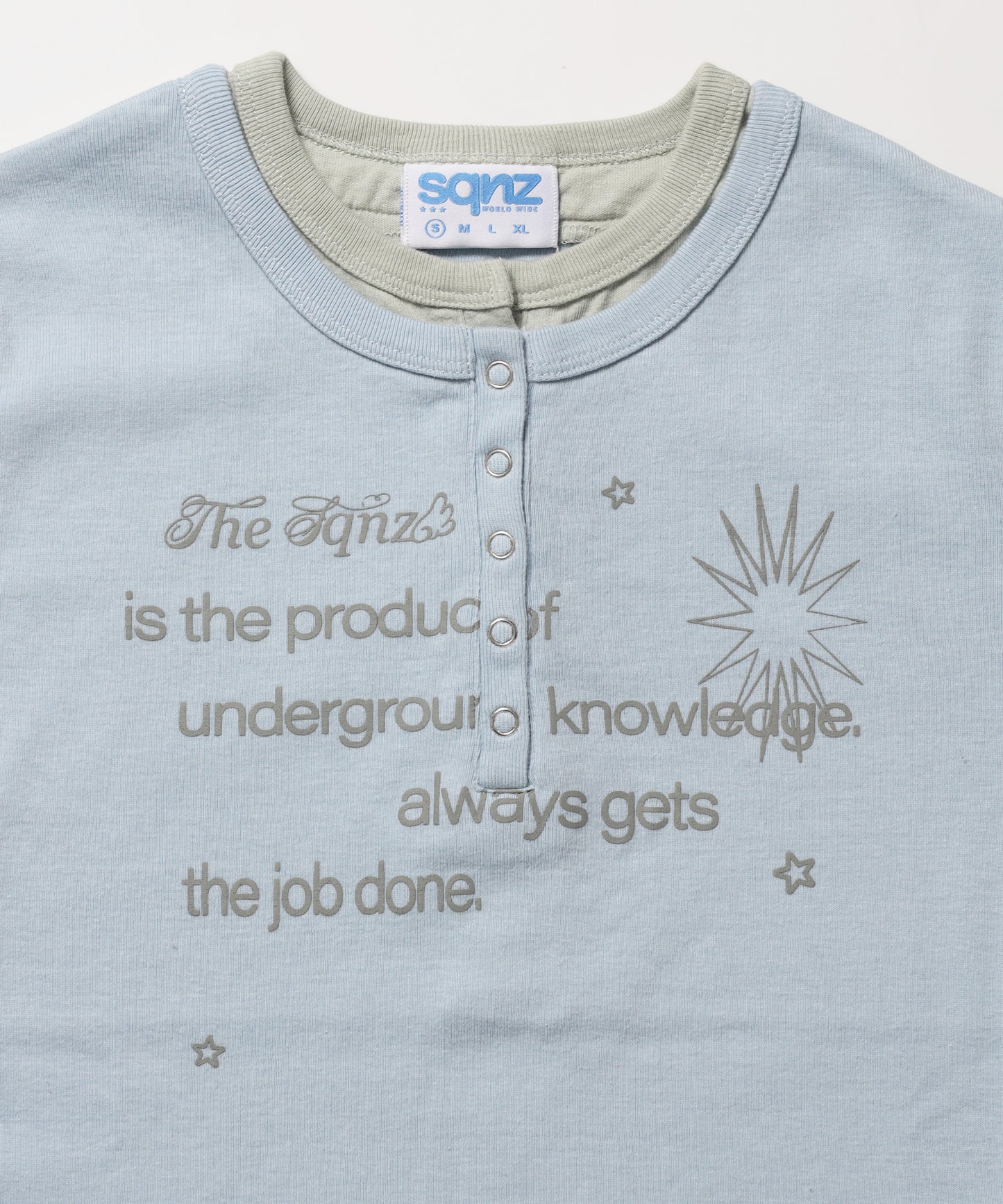 ※WEB限定 / フェイクレイヤード / バイカラーヘンリーネック半袖T /sqnz fake layered henley star tee ライトブルー