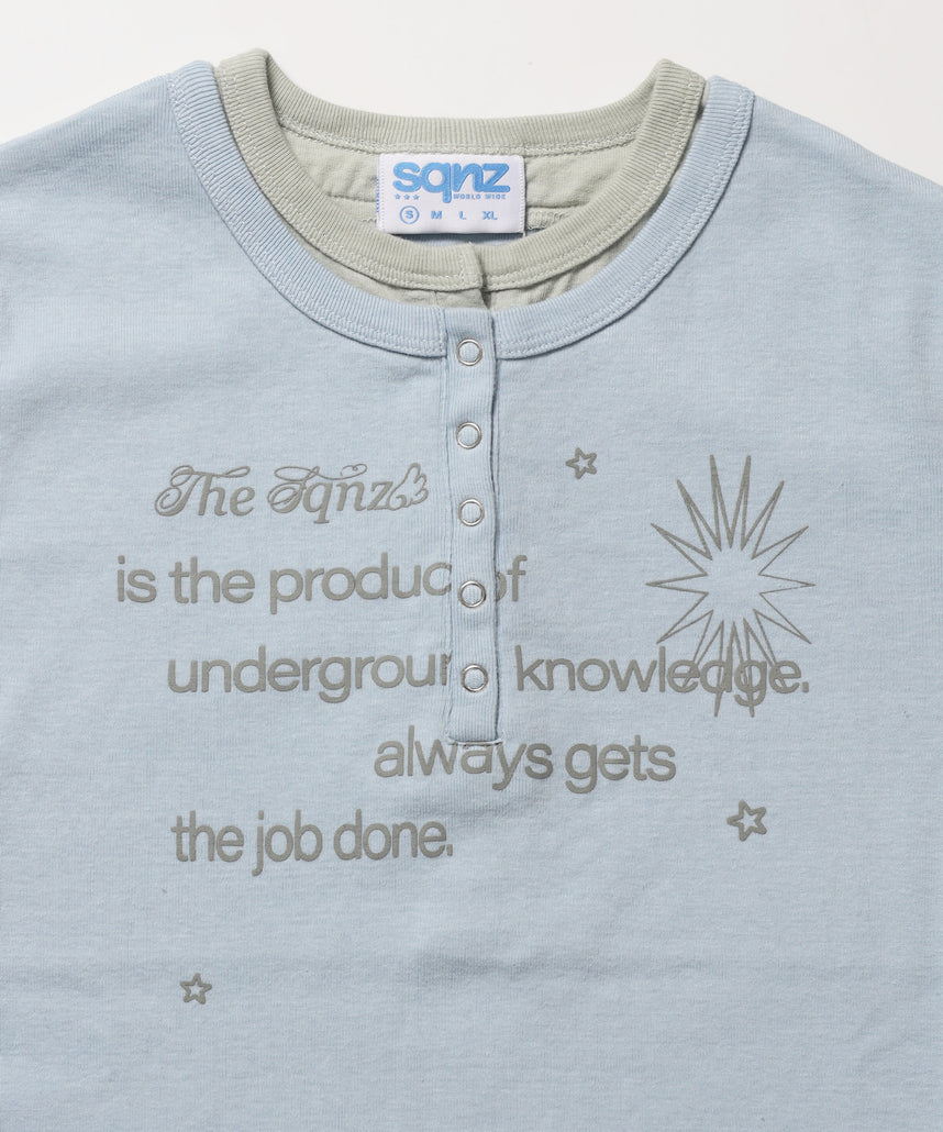 ※WEB限定 / フェイクレイヤード / バイカラーヘンリーネック半袖T /sqnz fake layered henley star tee ライトブルー