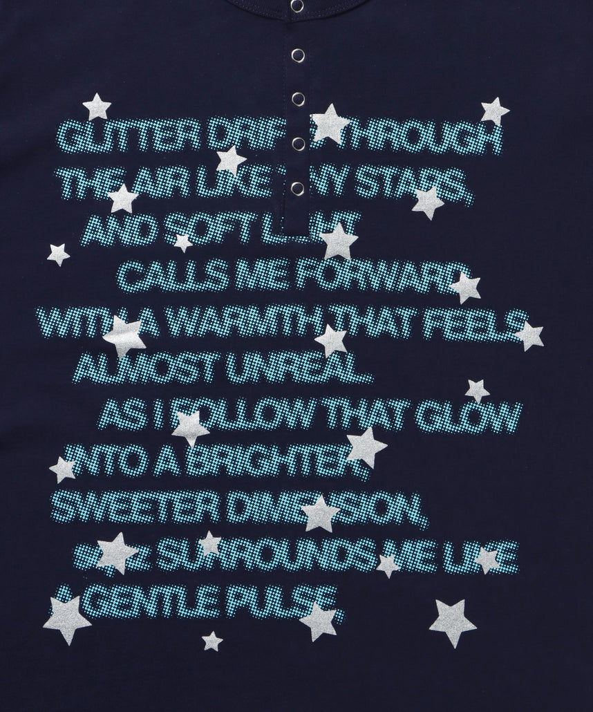 ≪予約商品≫sqnz silver star henlry tee / 半袖 ヘンリーネック Tシャツ シルバープリント 短丈 ダークネイビー