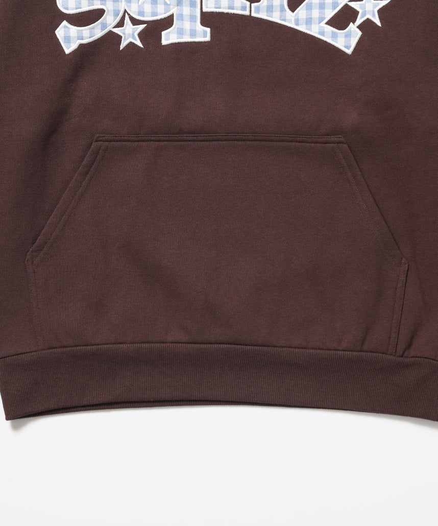 ※WEB限定 / 短丈裏起毛ジップパーカー / sqnz gingham applique pk ブラウン