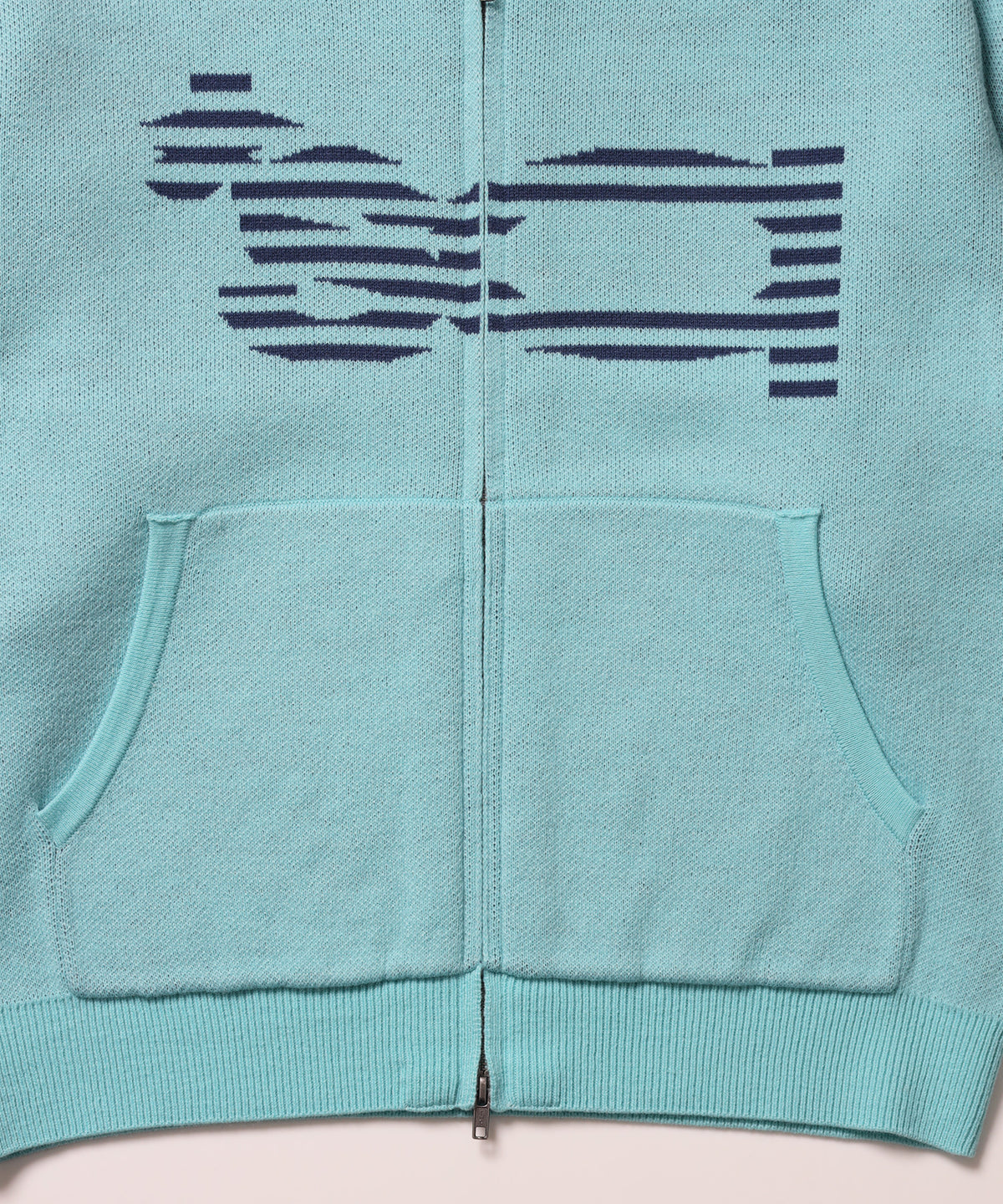 ※WEB限定 / ジャガードロゴ編みニットジップパーカー/ sqnzU 柄込みジップパーカー