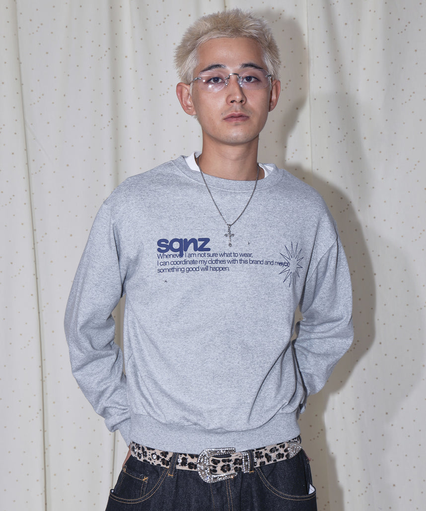 sqnz star studs logo sweat / ワンポイント プリント スウェット クルーネック 裏毛 グレー