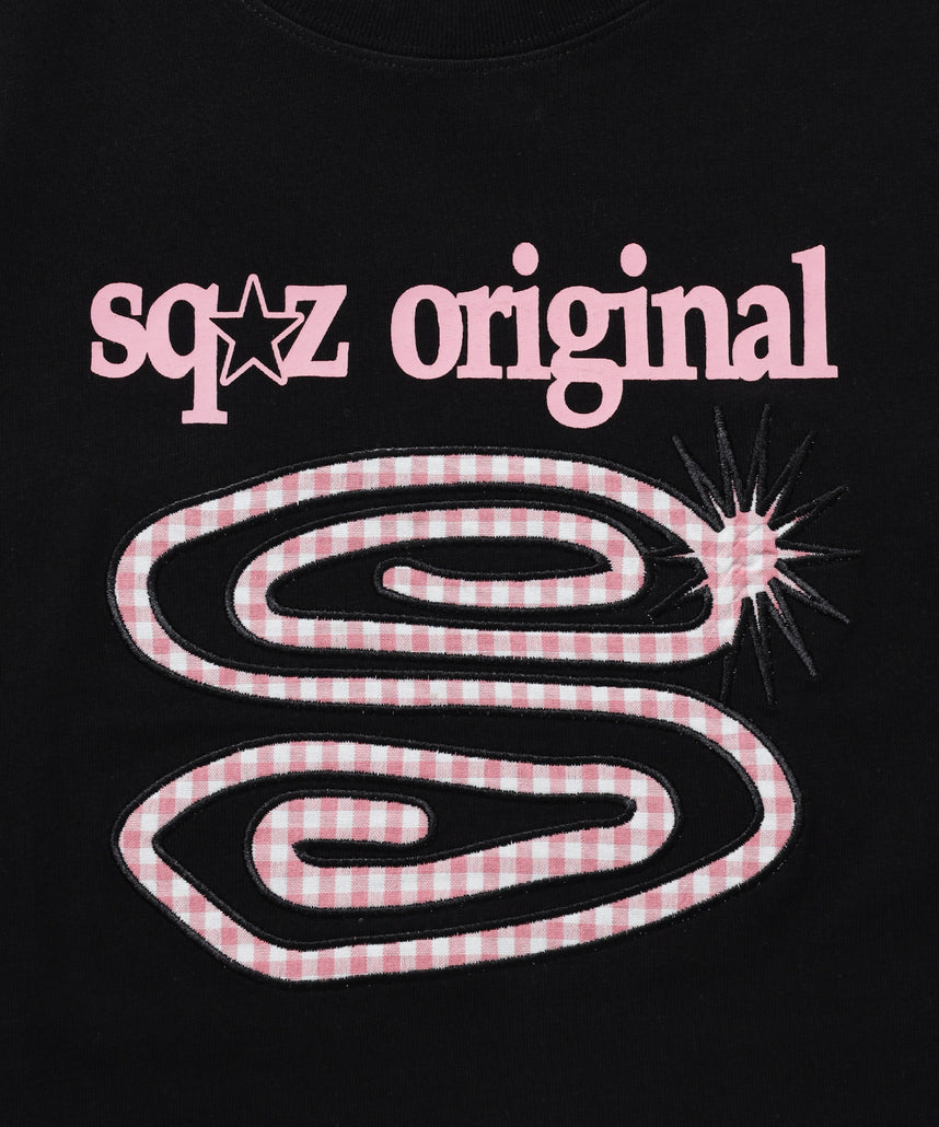 ※WEB限定 / ぐるぐるワッペン半袖Tシャツ / sqnz guru-guru patchwork tee ブラック