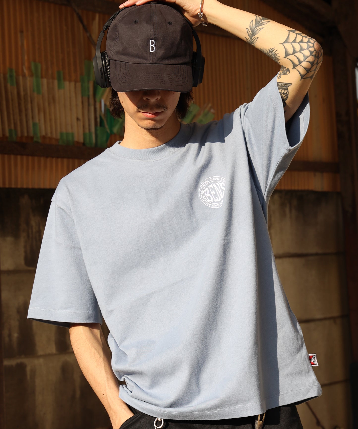 CIRCLE BEN‘S TEE / サークルロゴ Tシャツ 刺繍 半袖 シンプルロゴ ブルーグレー