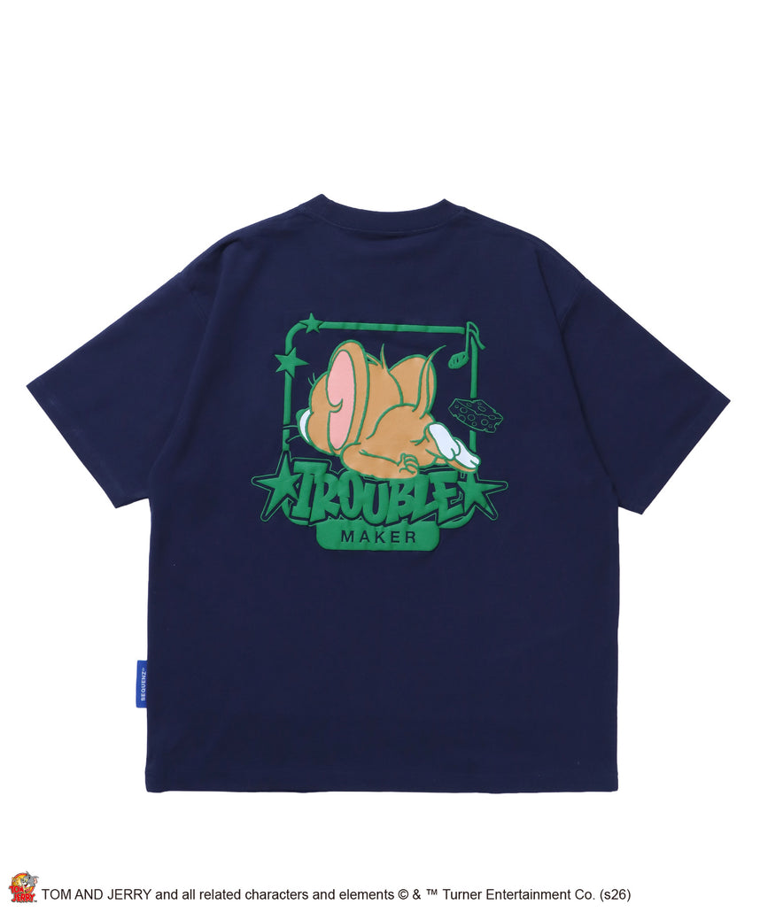TJ BACK STYLE JERRY TEE / トムとジェリー Tシャツ 半袖 クルーネック プリント オーバーサイズ ダークネイビー