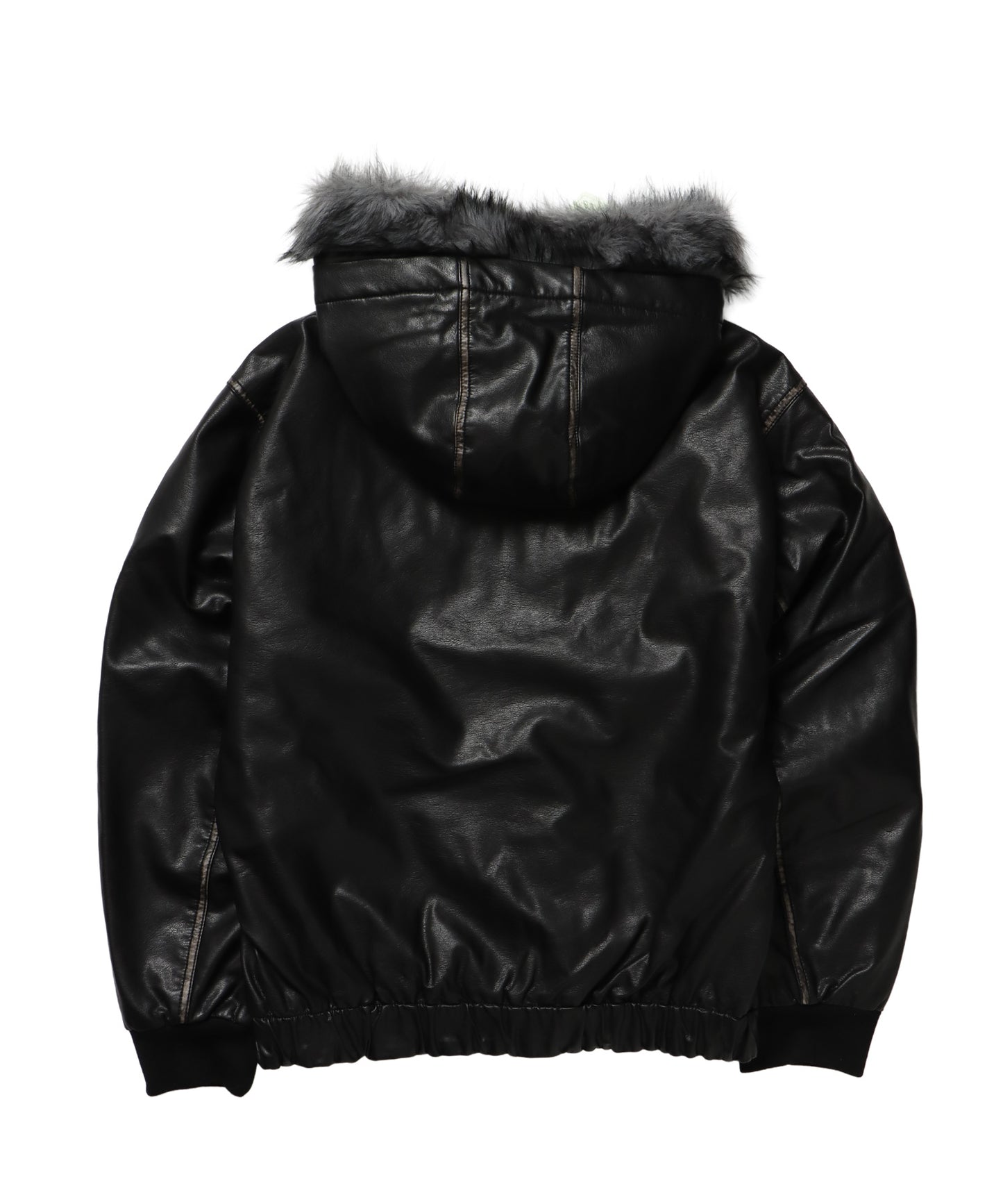 FUR PU HOODIE JKT / フェイクレザー ジャケット ファー 中綿 ダブルジップ フーディ ブラック