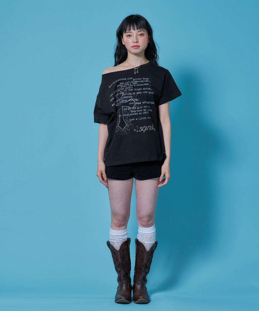 ※WEB限定 / レディースクロス半袖Tシャツ / sqnz one-shoulder cross tee ブラック