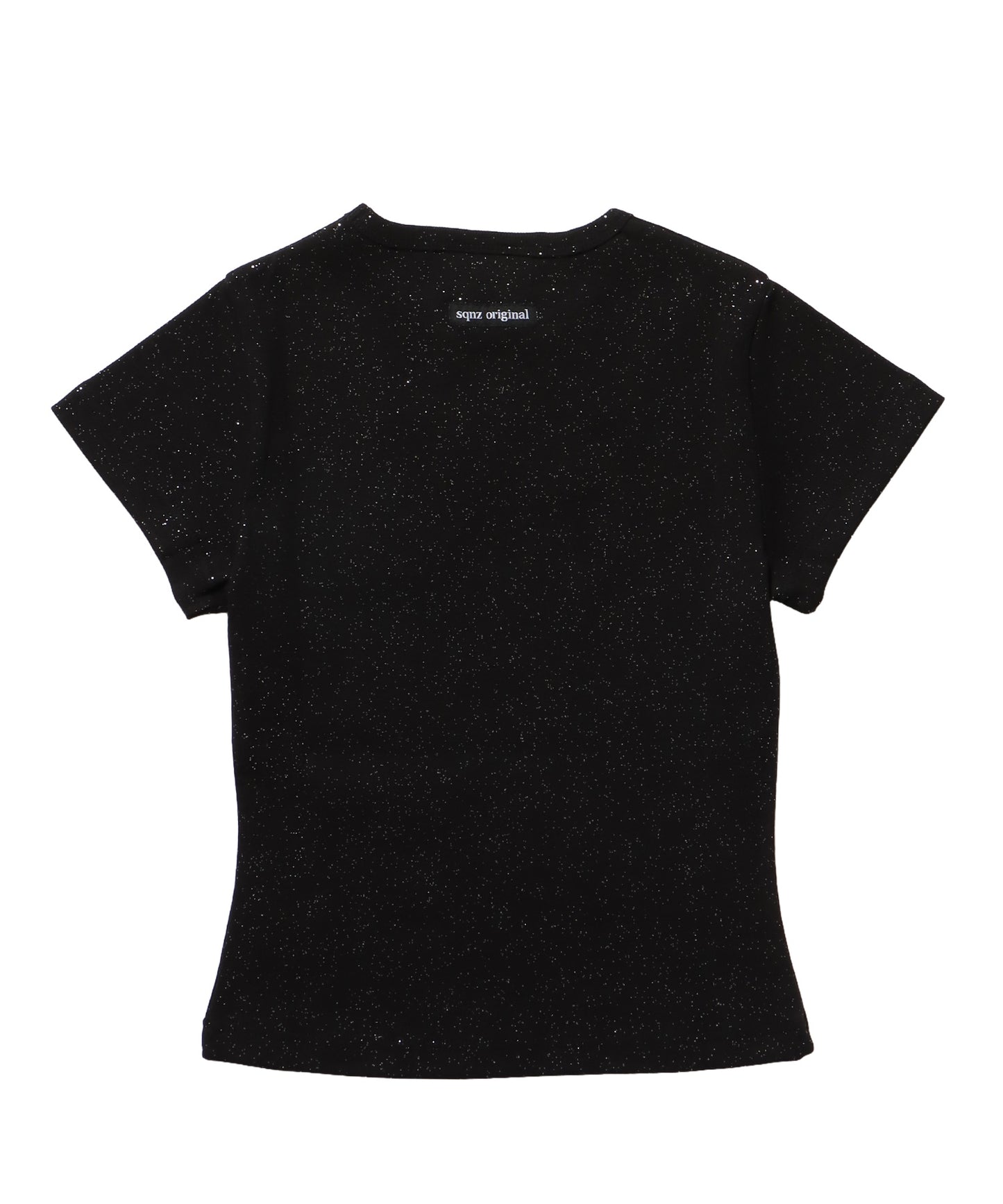 ≪予約商品≫sqnz glitter compact tee / 半袖 プリント Tシャツ ワンポイント ラインストーン レディース ピチT ちびT 【セットアップ着用可能】 ブラック