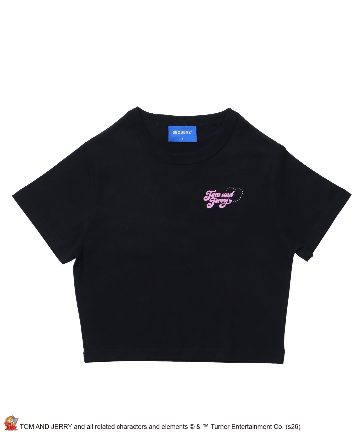 TJ HEART BABE TEE / レディース トムとジェリー Tシャツ 半袖 クルーネック プリント ラインストーン ピチT ちびT ブラック