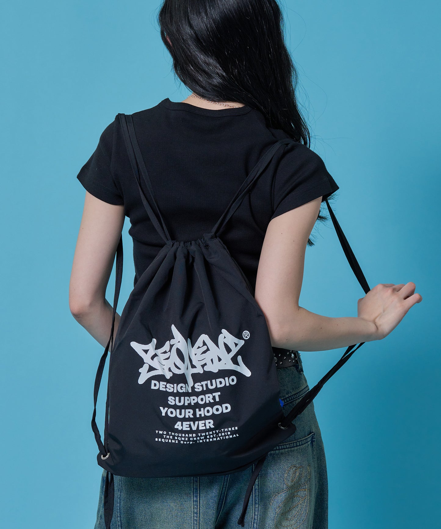 リバーシブルストリートナップサック / 2 FACE STRING KNAPSACK ブラック