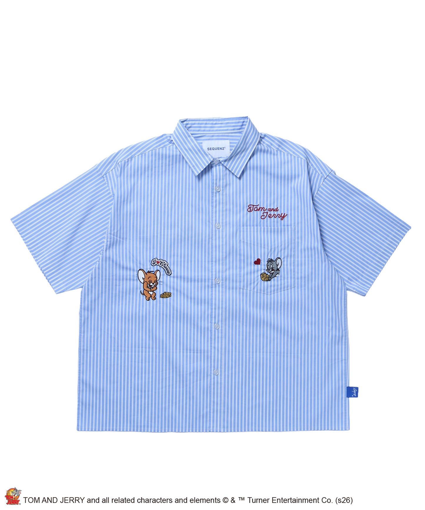 TJ ASSORTMENT EMB. SHIRT / トムとジェリー シャツ 半袖 レギュラーカラー 刺繍 チェック ストライプ サックスブルー