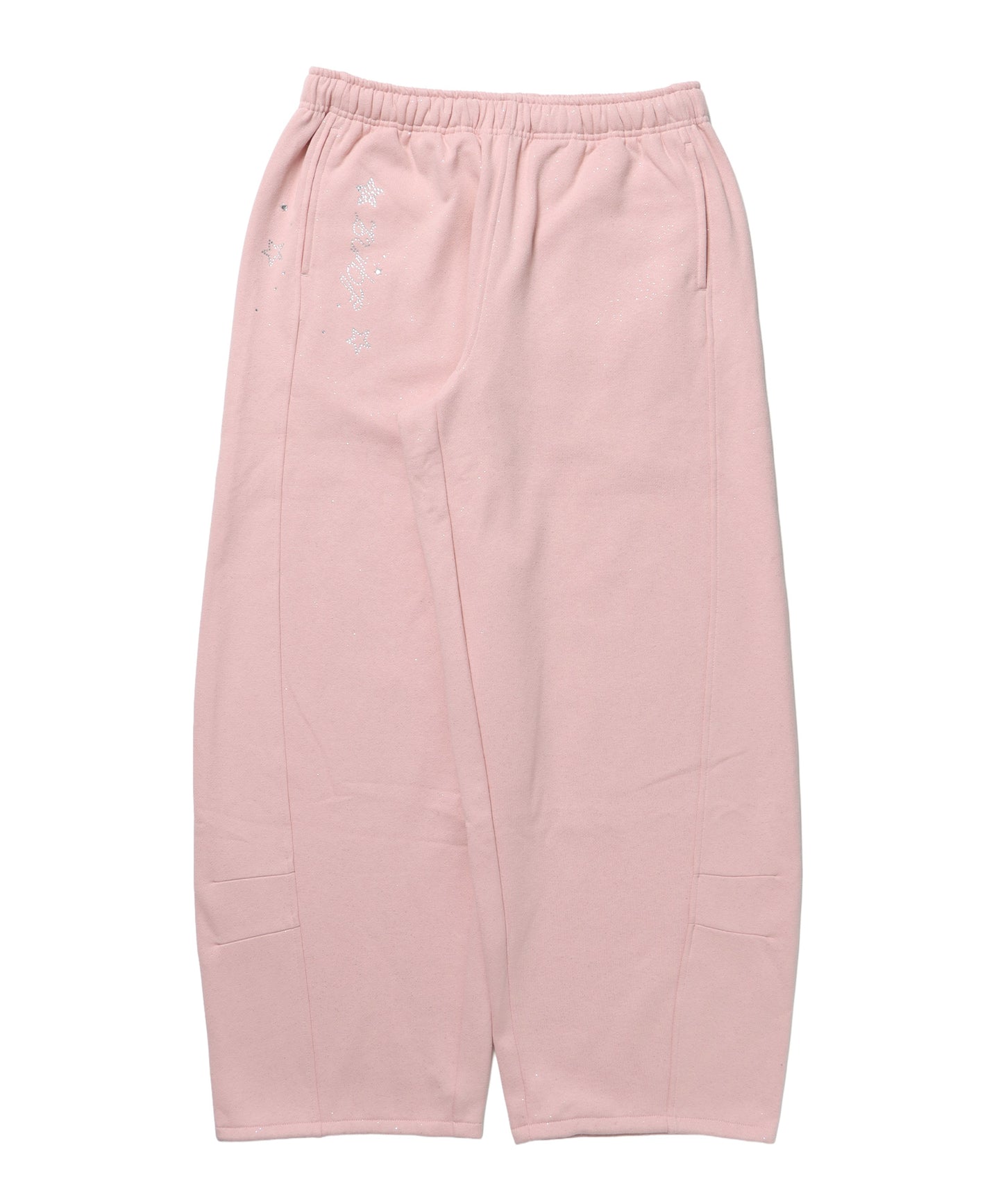 sqnz glitter sweat pants / グリッター スウェットパンツ ラインストーン ドローストリング ポケット 裏起毛 【セットアップ着用可能】 ペールピンク