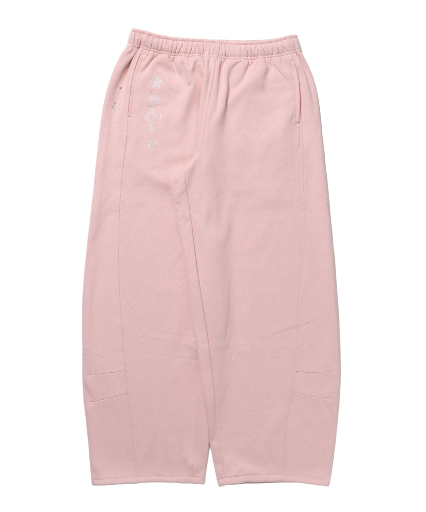 sqnz glitter sweat pants / グリッター スウェットパンツ ラインストーン ドローストリング ポケット 裏起毛 【セットアップ着用可能】 ペールピンク