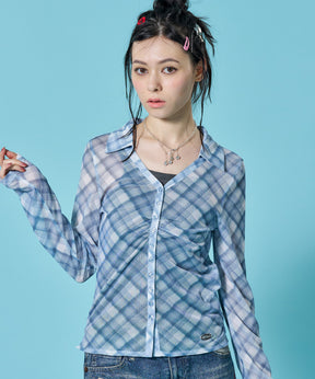 ※WEB限定 / レディースギャザー長袖シャツ / sqnz sheer gather l/s shirts サックスブルー