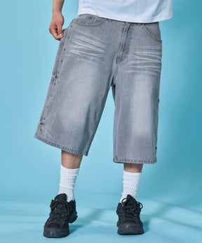 ※WEB限定 / スタッズデニムショートパンツ / sqnz washed denim shorts グレー