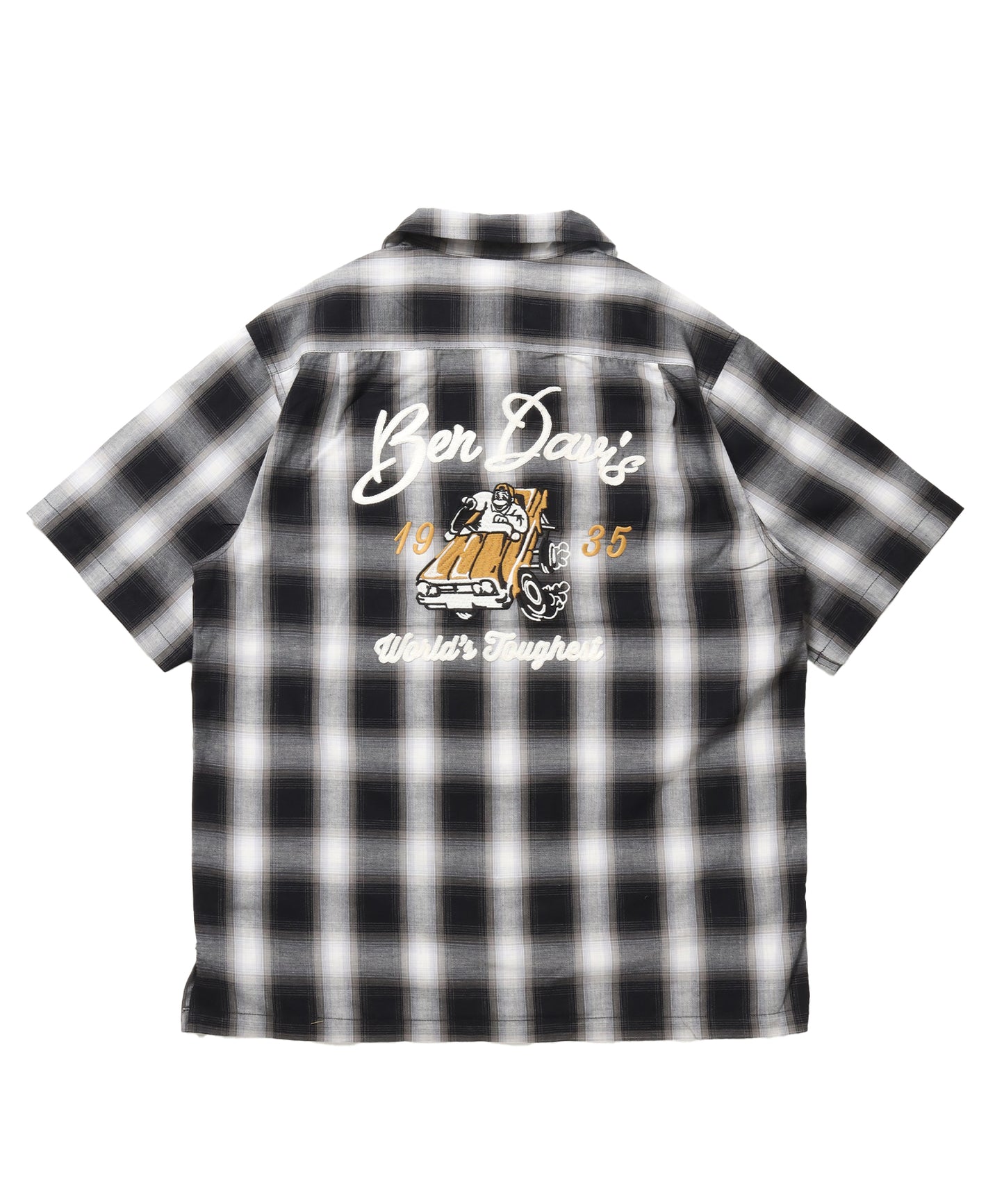 DRIVE EMB PLAID O/C SHIRT / 半袖 シャツ オープンカラー ヴィンテージライク オンブレチェック ブラック