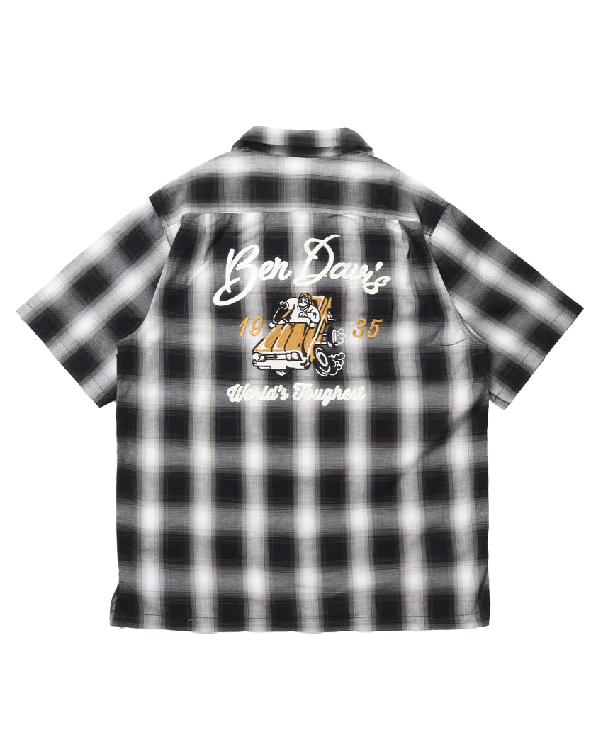 DRIVE EMB PLAID O/C SHIRT / 半袖 シャツ オープンカラー ヴィンテージライク オンブレチェック ブラック