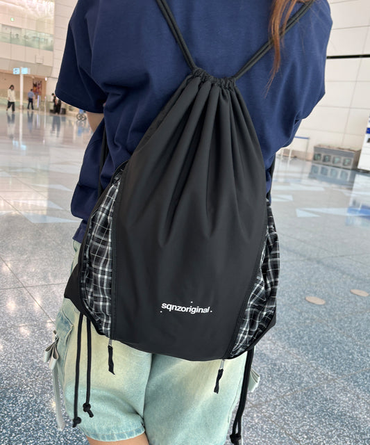 ※WEB限定 / 2WAY仕様 /チェックジップナップサック /sqnz zip knapsack ブラック