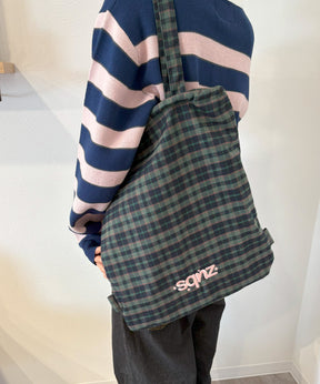《予約商品》sqnz dairy 2way knapsack / ナップサック バック 2WAY ブランドロゴ チェック ストライプ ダークグリーン