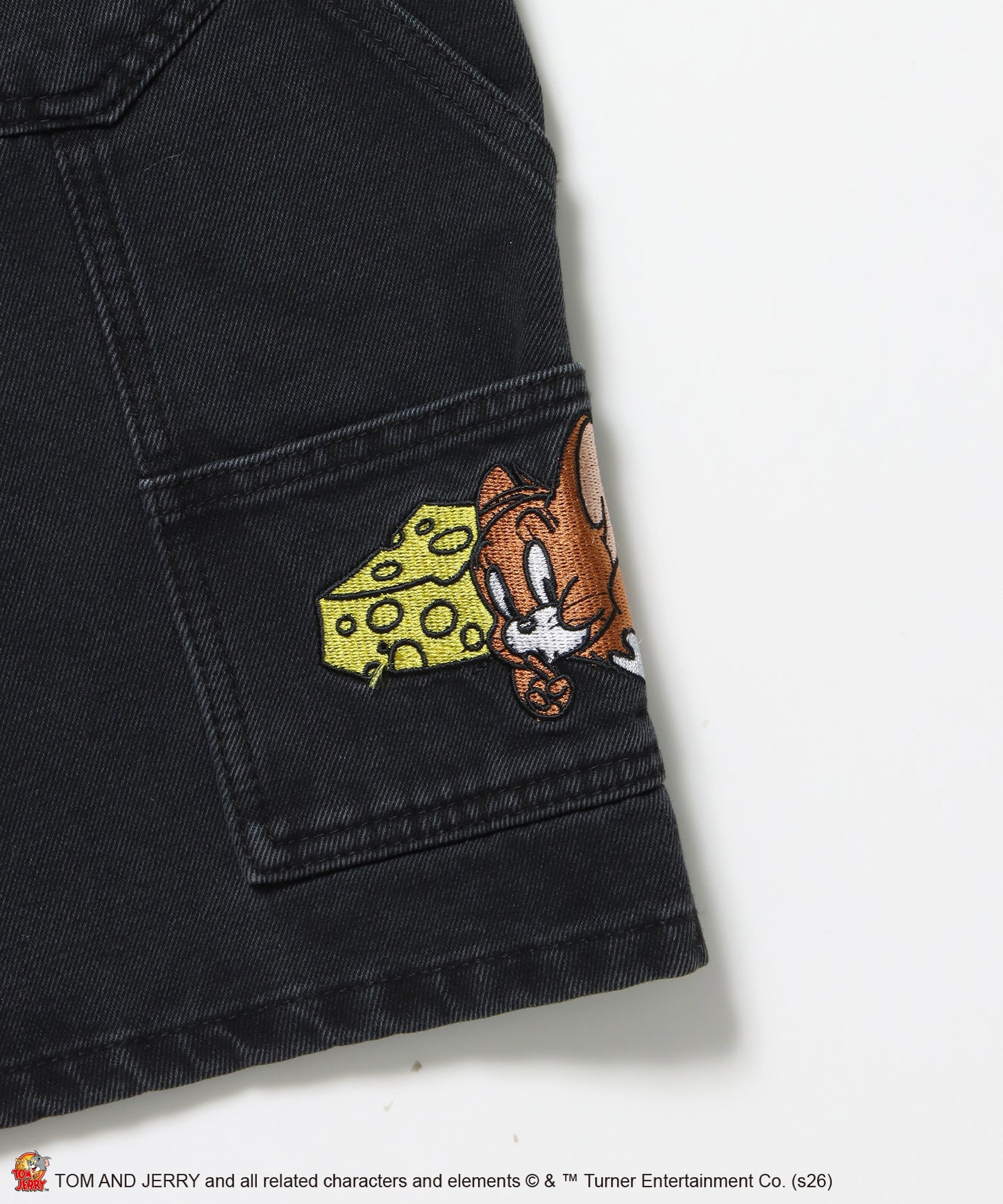 TJ STREET SHORTS DENIM / トムとジェリー ハーフパンツ ショーツ ジョーツデニム ワイド パンツ ボトムス 刺繍 加工 リジッド ワッペン ブラック