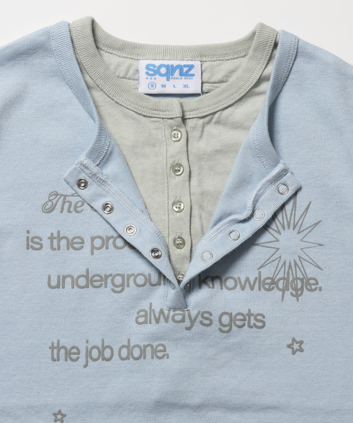 ※WEB限定 / フェイクレイヤード / バイカラーヘンリーネック半袖T /sqnz fake layered henley star tee ライトブルー