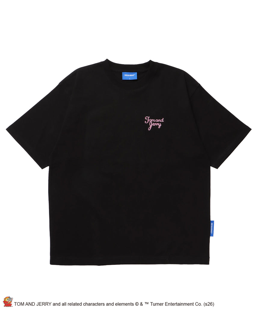 TJ GINGHAM DOG TEE / トムとジェリー 半袖 クルーネック 刺繍 ワンポイント ワッペン ユニセックス オーバーサイズ レイヤード ブラック