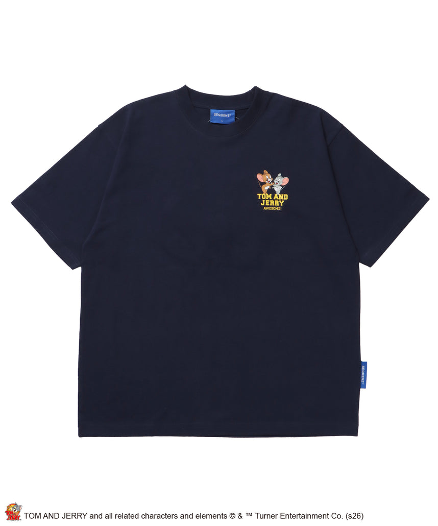 TJ IT LOOKS GOOD TEE / トムとジェリー 半袖 クルーネック プリント 刺繍 ワンポイント ユニセックス オーバーサイズ レイヤード ダークネイビー