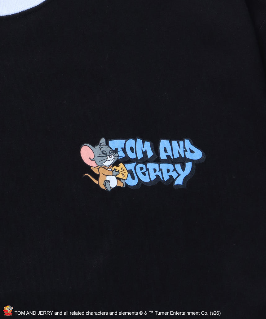 TJ COSTUME RINGER TEE / トムとジェリー リンガー Tシャツ 半袖 クルーネック 刺繍 オーバーサイズ ブラック