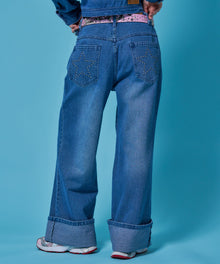 ※WEB限定 / ロールアップスタッズデニム / sqnz star roll-up denim ブルー