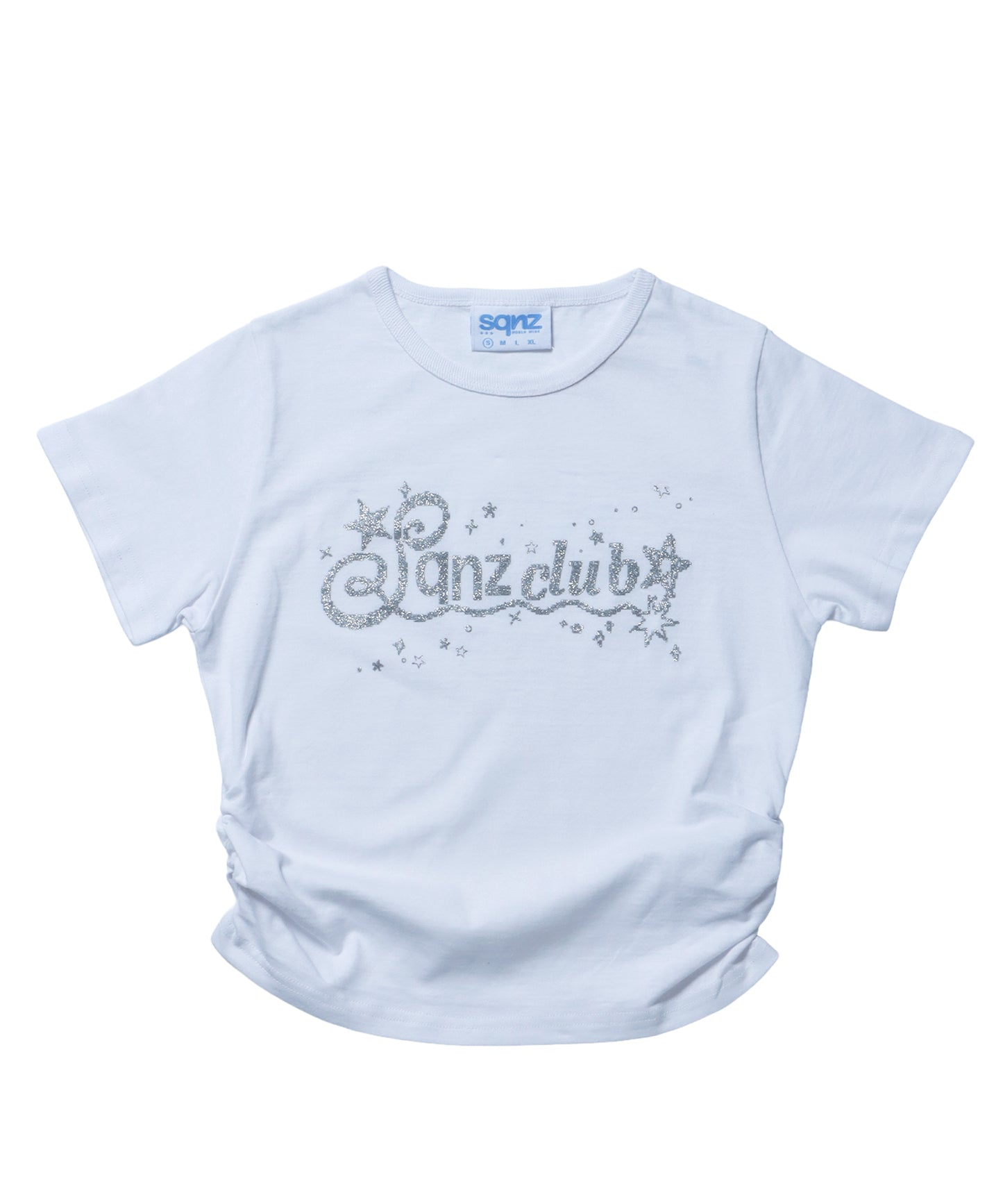 ≪予定商品≫※WEB限定 /レディースラメプリントTシャツ / sqnz side shearing glitter tee ホワイト