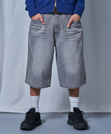 ※WEB限定 / スタッズデニムショートパンツ / sqnz washed denim shorts グレー