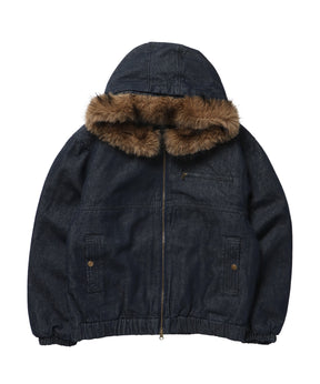 FUR DENIM HOODIE JKT / デニム ジャケット ファー 中綿 ダブルジップ フーディ ネイビー