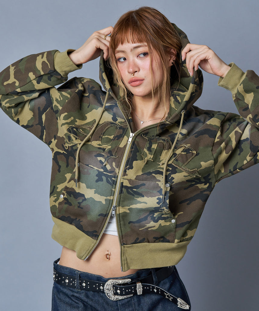 WEB限定 / 共地ワッペン裏起毛ジップパーカー / sqnz washed wappen