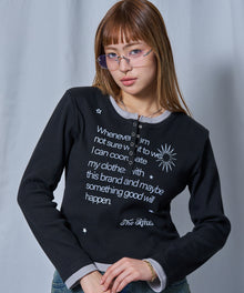 sqnz fake layered henley star l/s tee / 長袖 プリント ヘンリー フェイクレイヤード ツートーン ブラック
