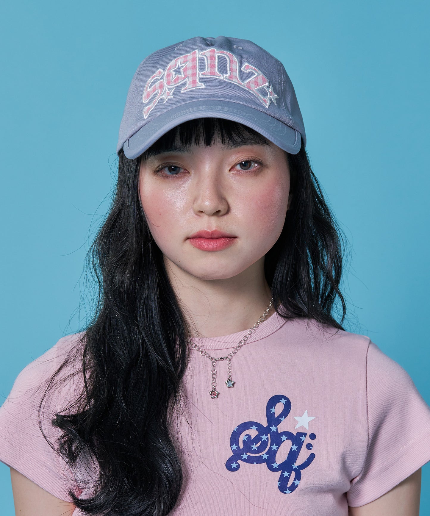 ≪予約商品≫sqnz gingham logo cap / キャップ 帽子 ワッペン ベースボール ユニセックス 刺繍 グレー