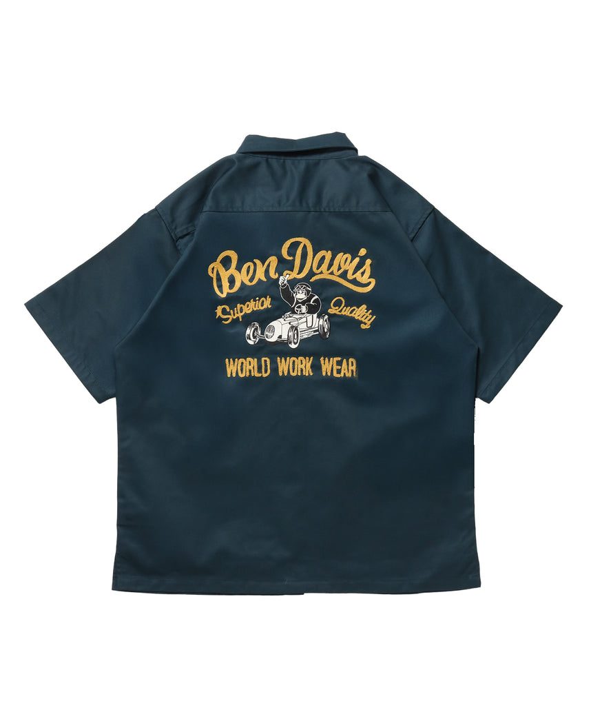 RACER S/S WORK SHIRT / 半袖 シャツ ワーク レギュラーカラー ボックスシルエット ダークグリーン