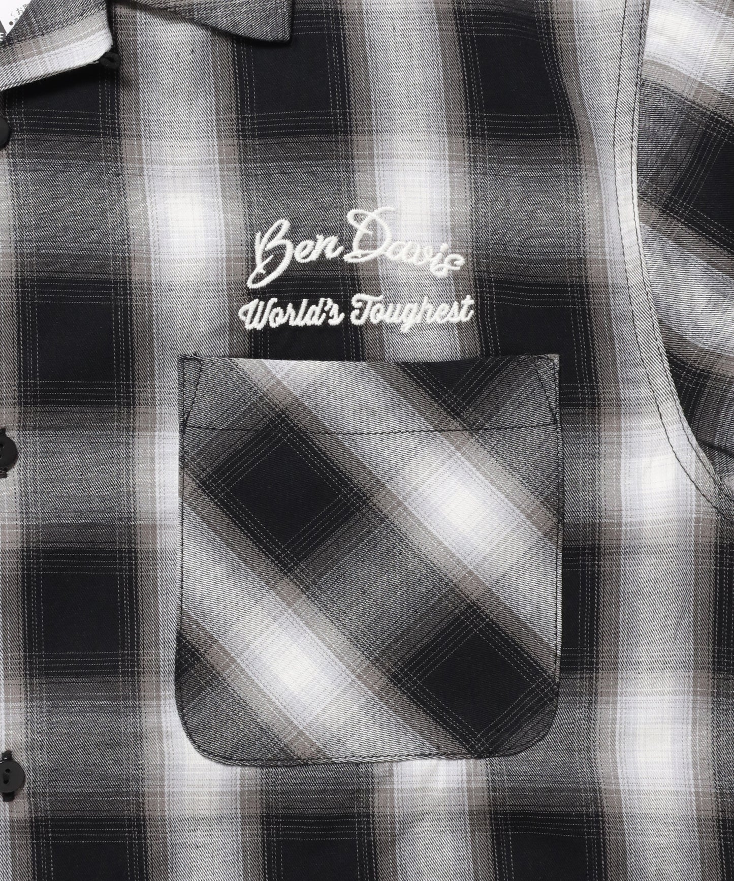 DRIVE EMB PLAID O/C SHIRT / 半袖 シャツ オープンカラー ヴィンテージライク オンブレチェック ブラック