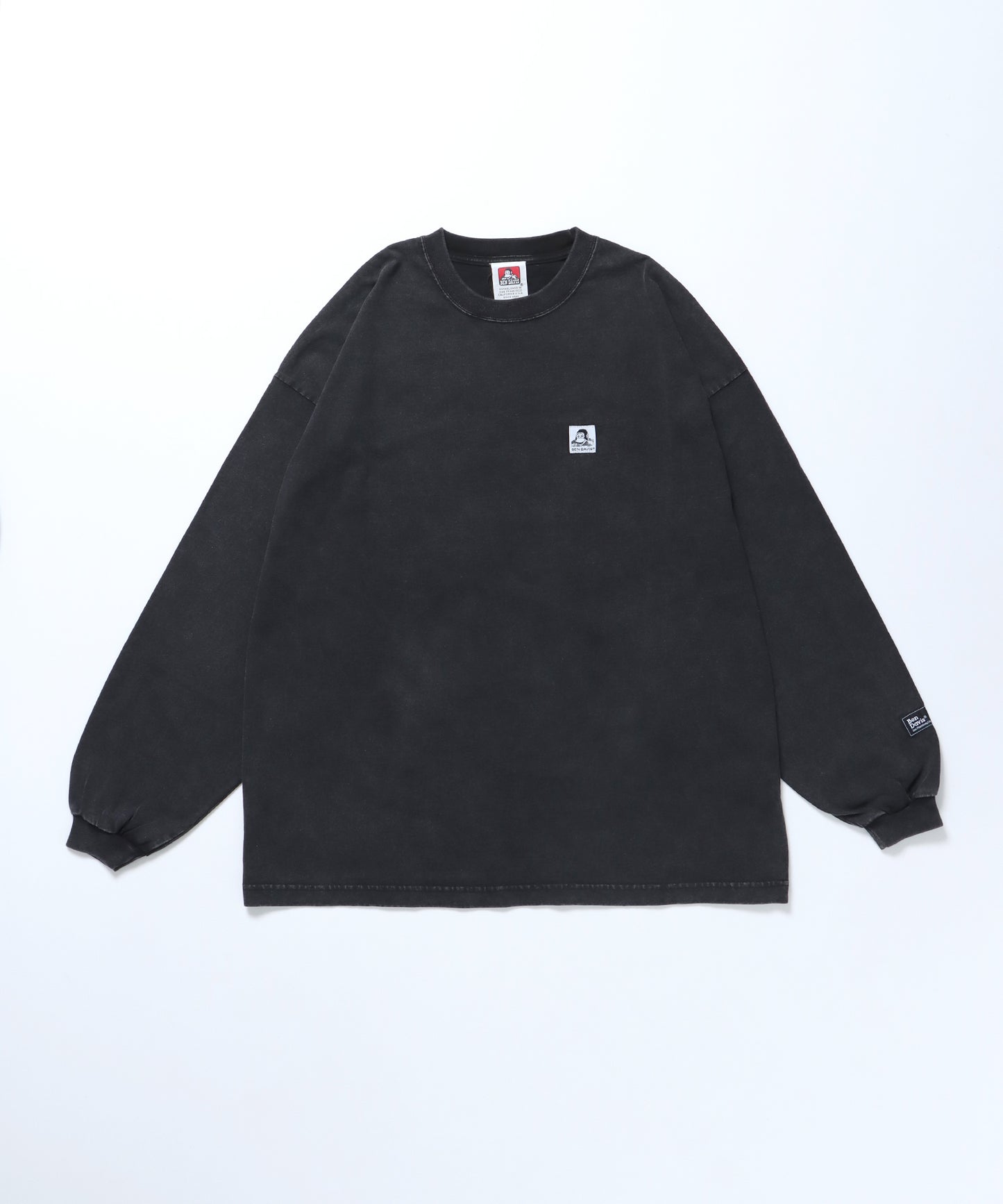 WASHED L/S LABEL TEE WIDE / ブリーチ加工 ロンT 長袖 ブラック