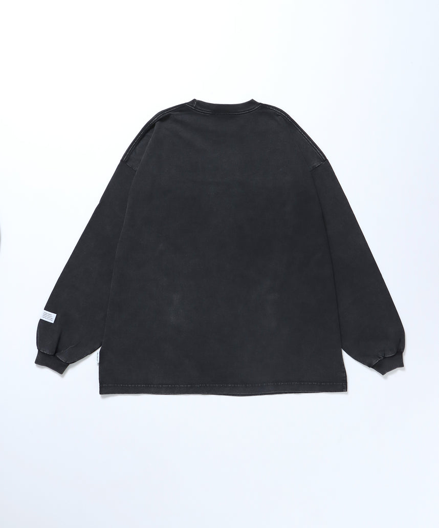 WASHED L/S LABEL TEE WIDE / ブリーチ加工 ロンT 長袖 ブラック