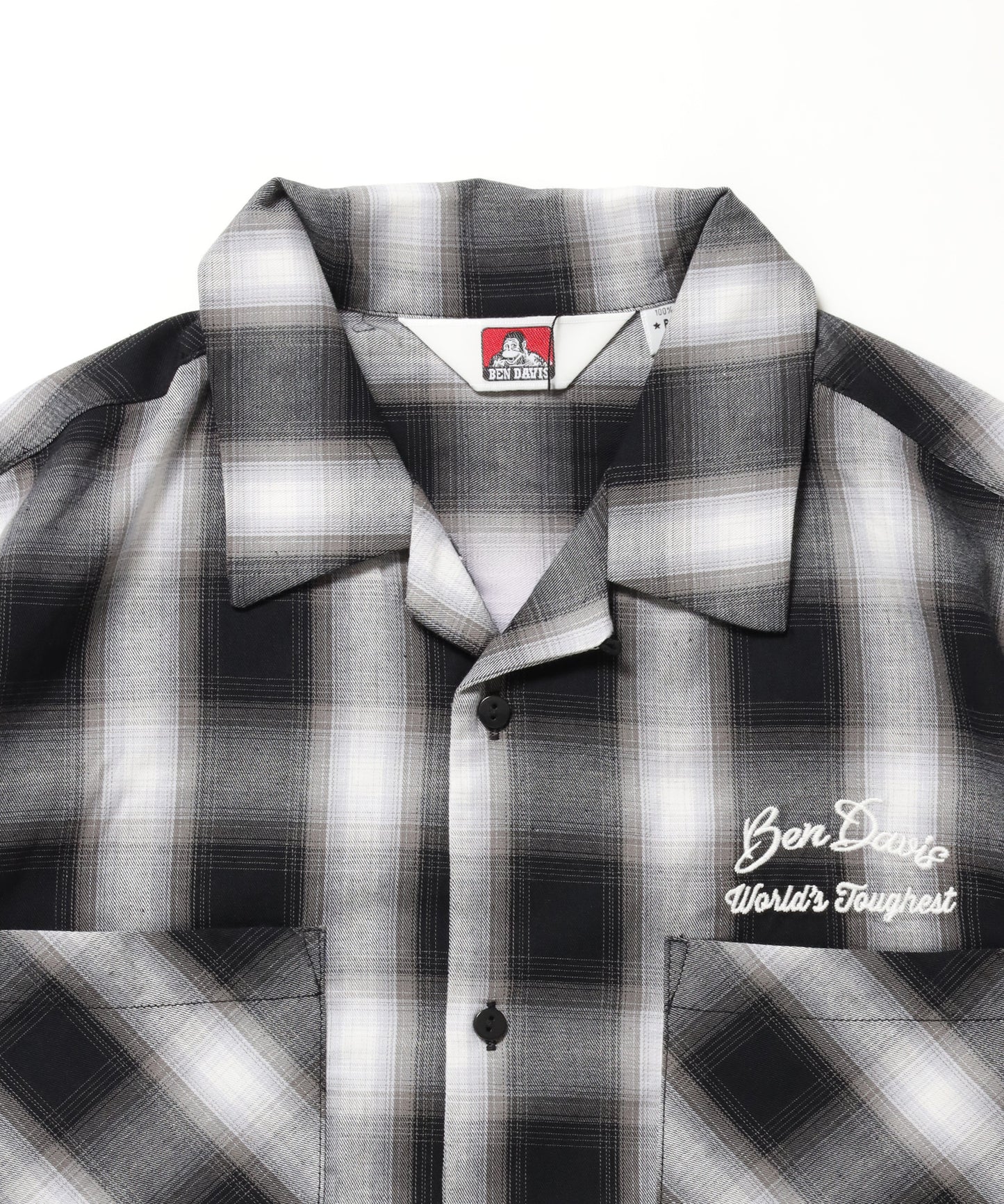 DRIVE EMB PLAID O/C SHIRT / 半袖 シャツ オープンカラー ヴィンテージライク オンブレチェック ブラック