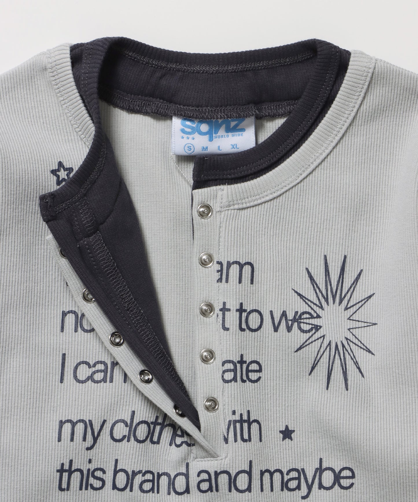 sqnz fake layered henley star l/s tee / 長袖 プリント ヘンリー フェイクレイヤード ツートーン ライトグレー