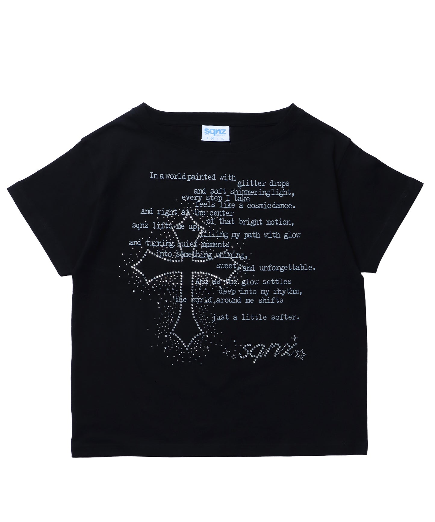 ※WEB限定 / レディースクロス半袖Tシャツ / sqnz one-shoulder cross tee ブラック