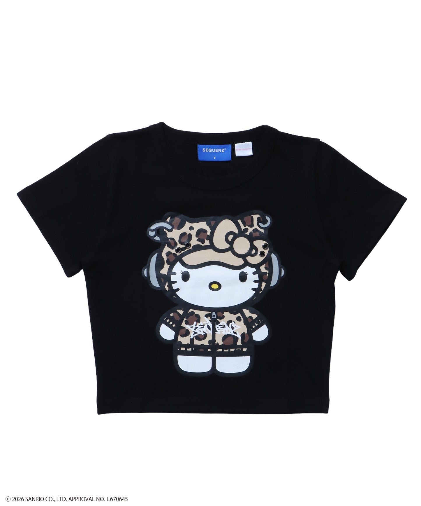 HK EYELET TEE / ハローキティ キティちゃん 半袖 クルーネック プリント ワンポイント ハトメ ブラック