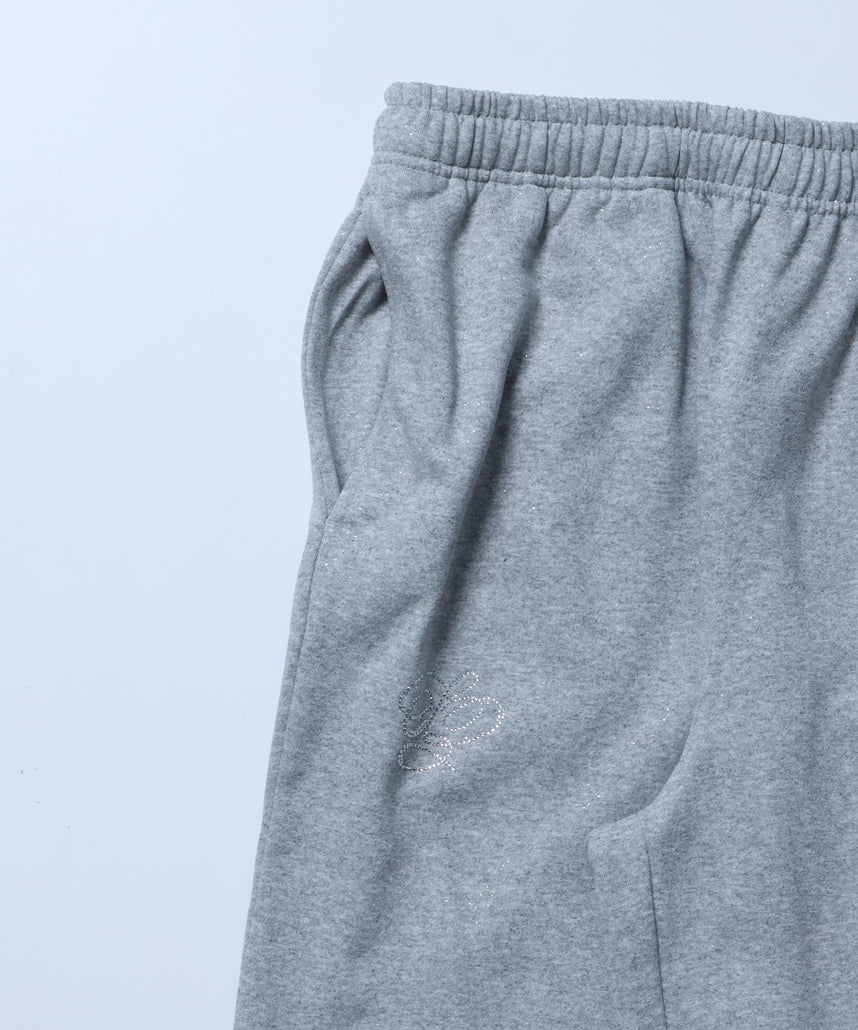 SQNZ GLITTER SWEAT PANTS / グリッター ラインストーン スウェットパンツ ドローコード 裏起毛 【セットアップ着用可】 グレー