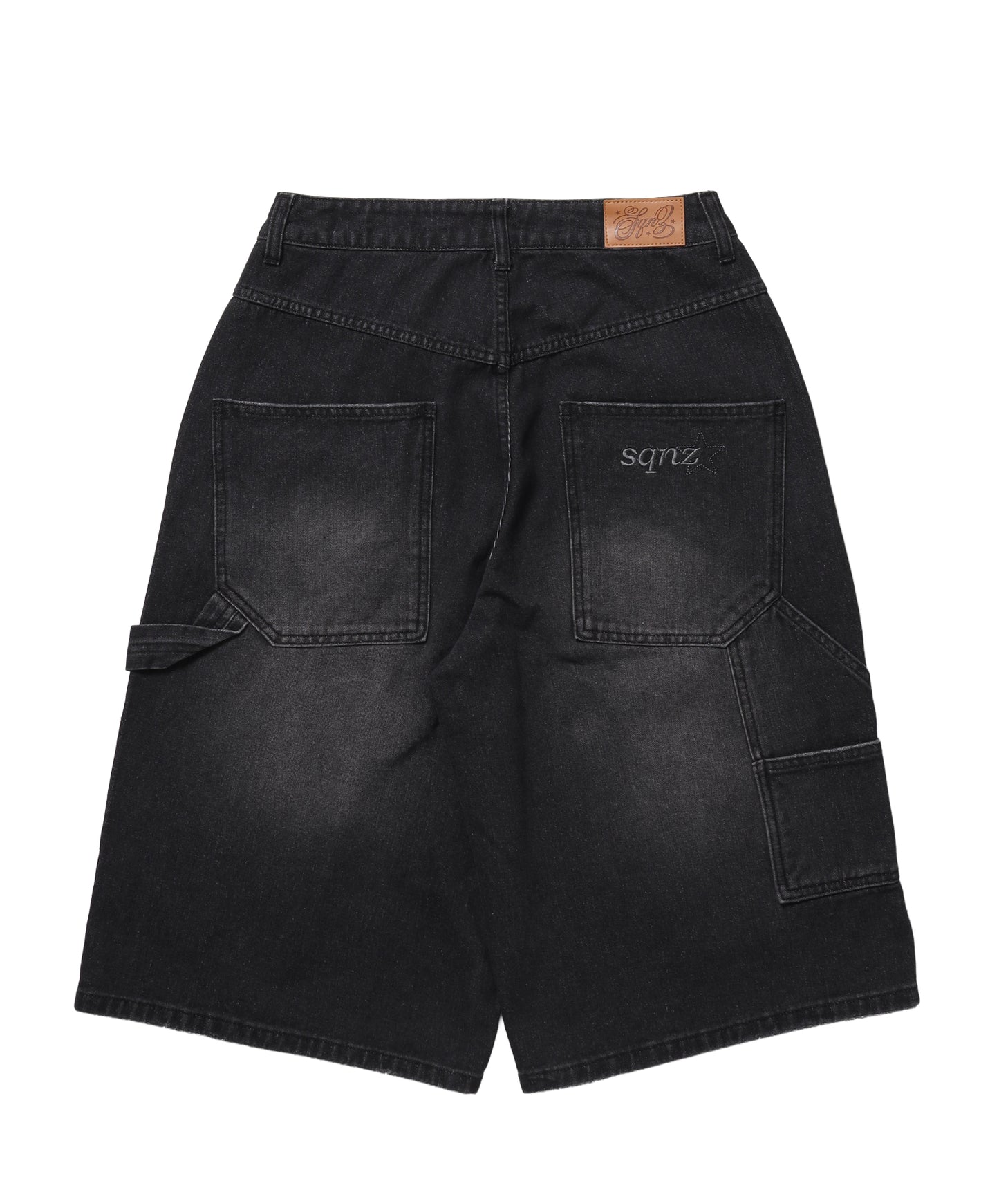 ※WEB限定 / ダメージデニムショートパンツ / sqnzU double knee denim shorts ブラック