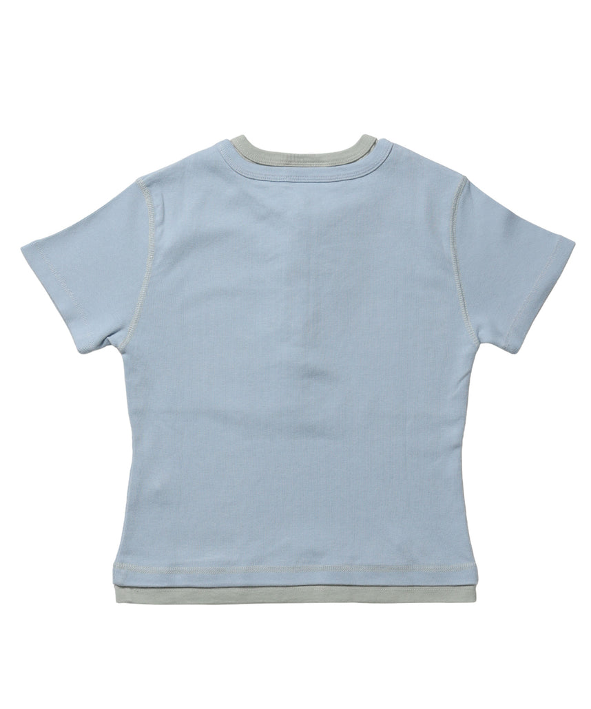 ※WEB限定 / フェイクレイヤード / バイカラーヘンリーネック半袖T /sqnz fake layered henley star tee ライトブルー